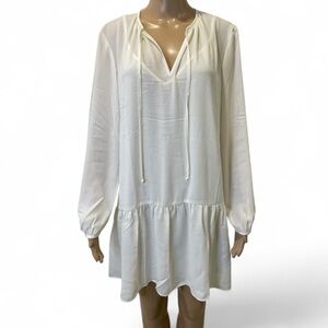 Three Eighty Two Elegant White Long Sleeve Lace Up Mini Dress Size L
